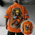 NINDO Unisex Oversized Anime-Print Vertical-Stripe Short-Sleeve T-Shirt