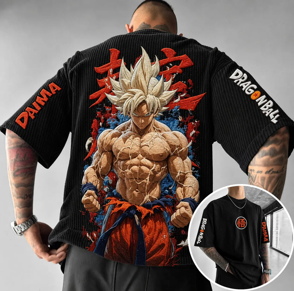 Dragon Ball Unisex Anime-Style Retro Corduroy Oversized T-Shirt