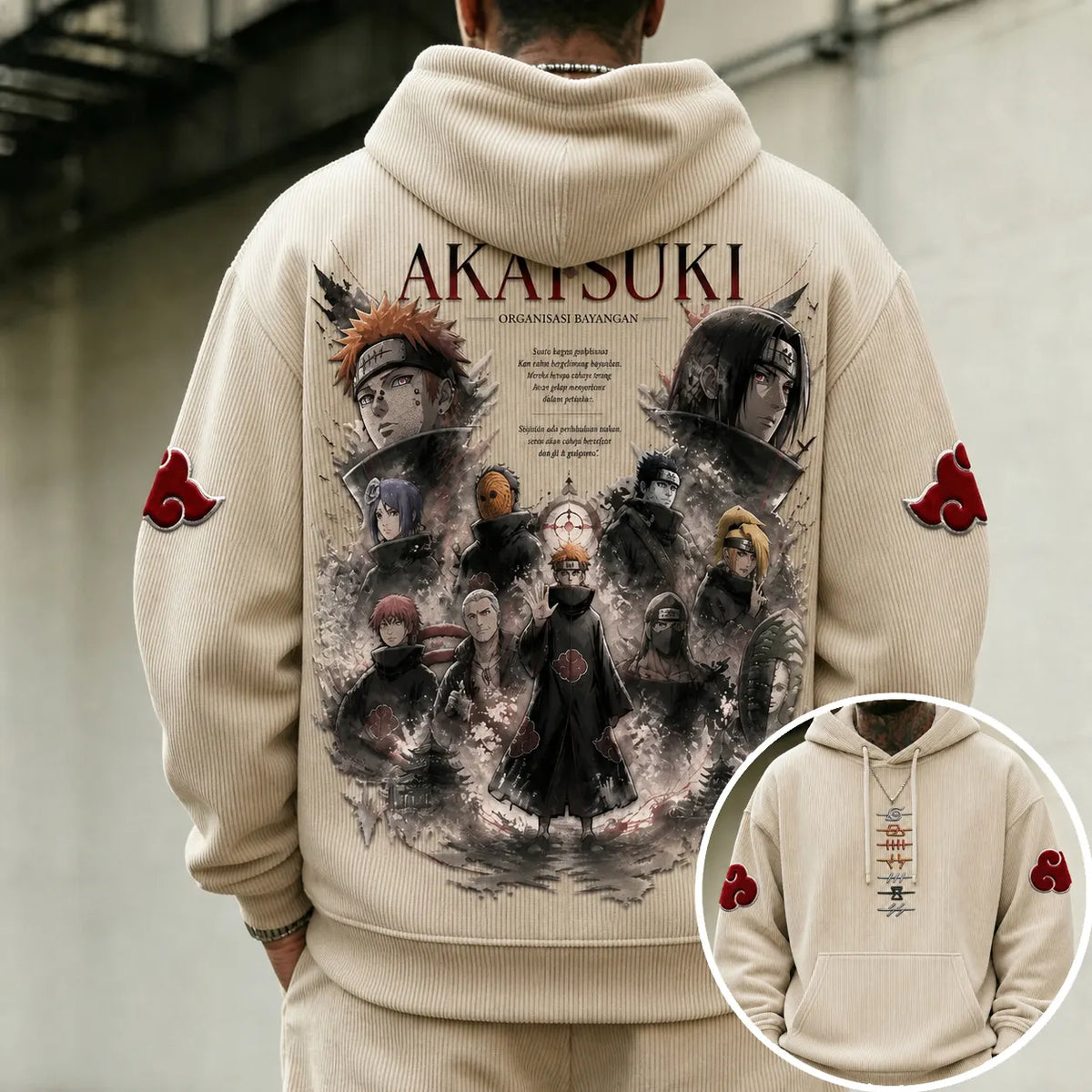 NINDO Unisex Retro Corduroy Hoodie With Anime-style Graphics