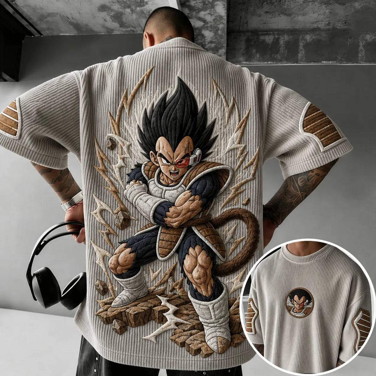 Dragon Ball Unisex Anime-Style Retro Corduroy Oversized T-Shirt
