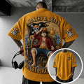 One Piece Unisex Oversized Anime-Print Vertical-Stripe Short-Sleeve T-Shirt
