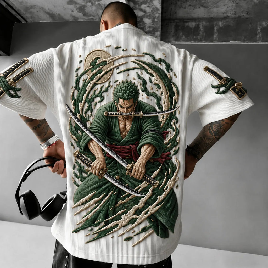 One Piece Unisex Anime-Style Retro Corduroy Oversized T-Shirt
