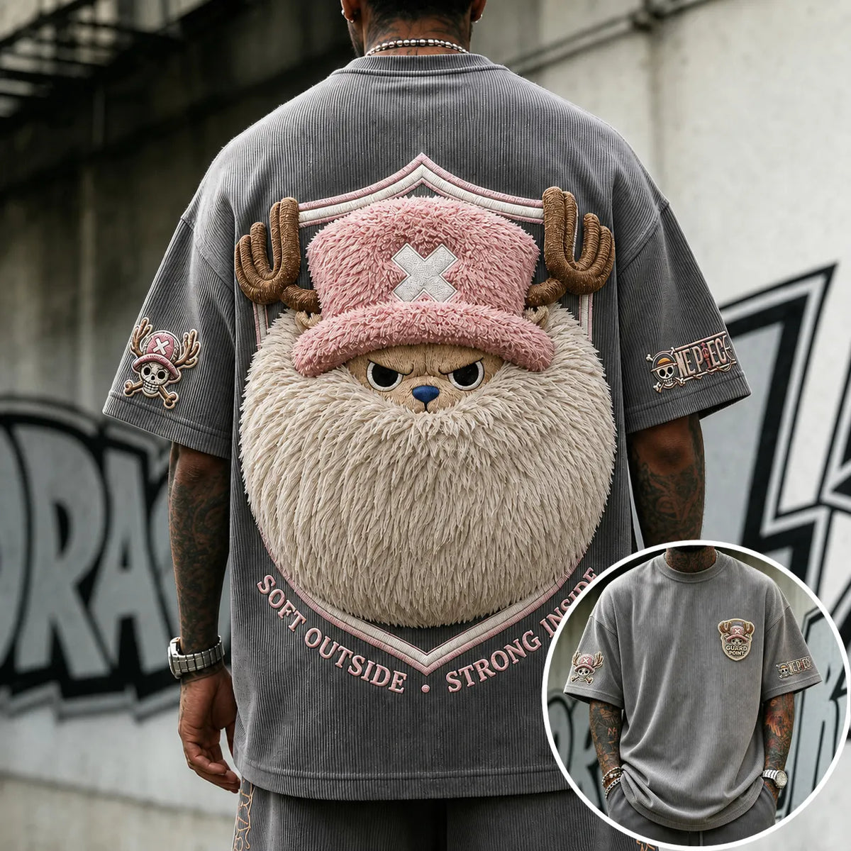 One Piece Unisex Short-Sleeve Corduroy T-Shirt With Anime Print