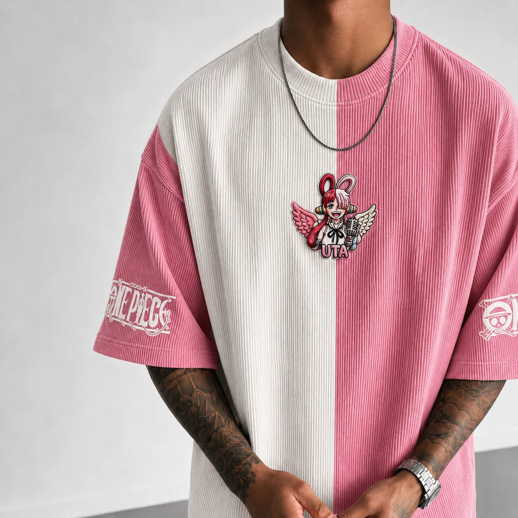 One Piece Unisex Anime-Style Retro Corduroy Oversized T-Shirt