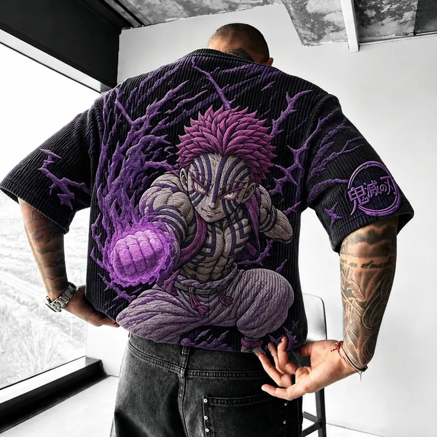 KNY Unisex Oversized Anime-Print Vertical-Stripe Short-Sleeve T-Shirt
