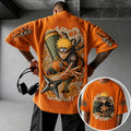 NINDO Unisex Oversized Anime-Print Vertical-Stripe Short-Sleeve T-Shirt
