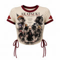 NINDO Women's Slim-Fit Short-Sleeve T-Shirt With Anime Print And Side Drawstrings