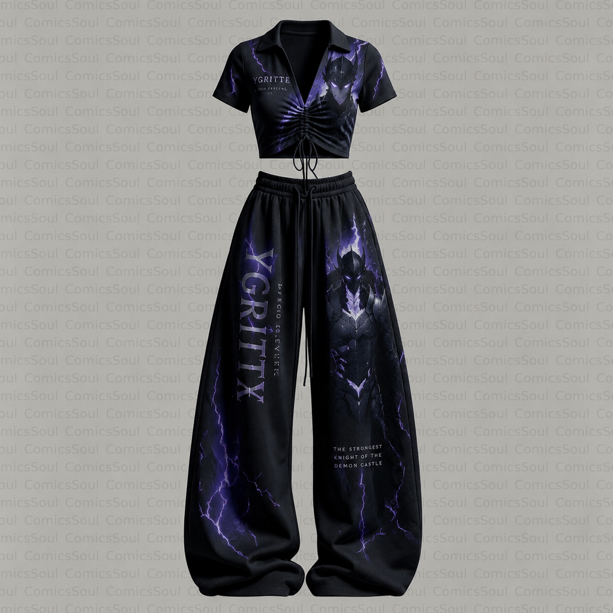 SL-Drawstring Short Sleeve Top & Long Pants Two-Piece Set