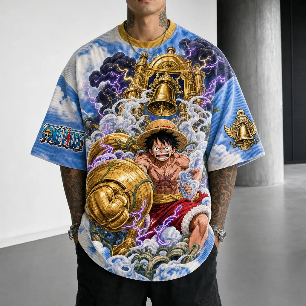 One Piece Unisex Short-Sleeve Corduroy T-Shirt With Anime Print