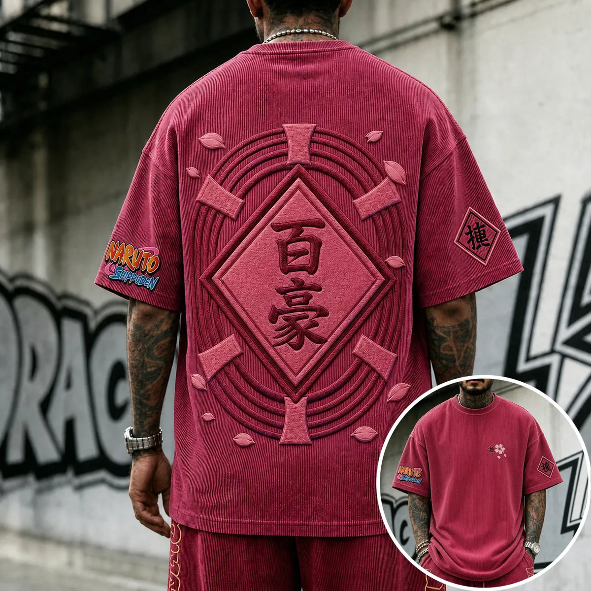 NINDO Unisex Anime-Style Retro Corduroy Oversized T-Shirt