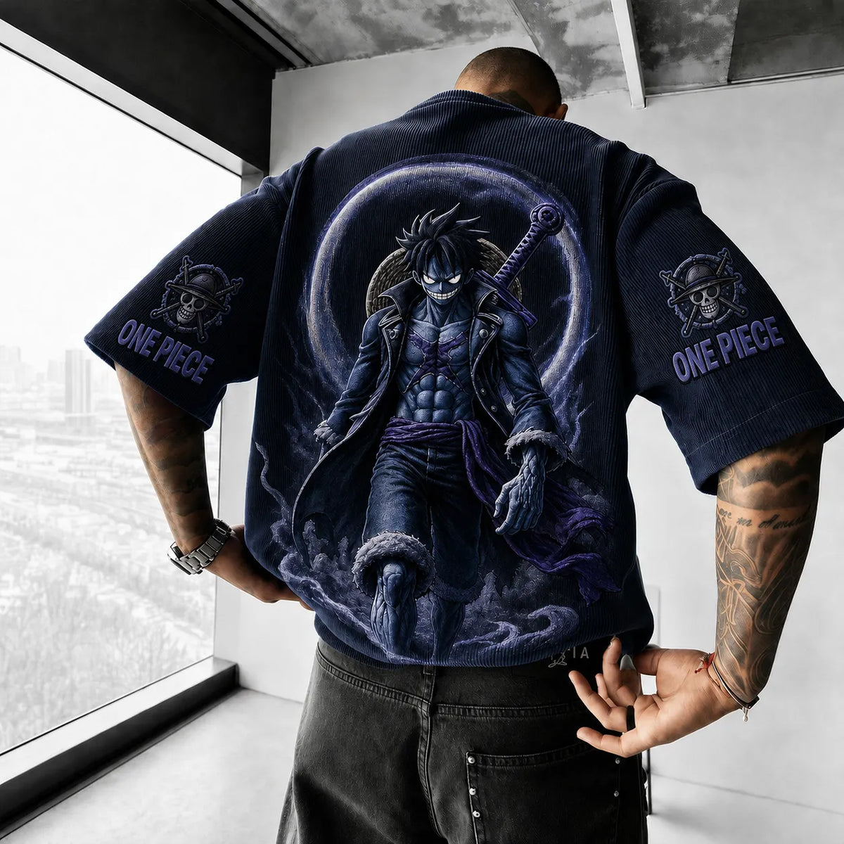One Piece Unisex Short-Sleeve Corduroy T-Shirt With Anime Print