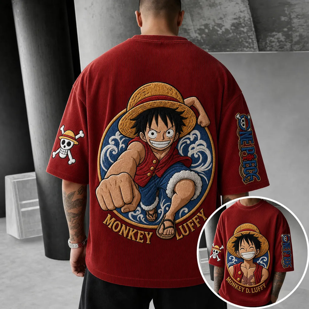 One Piece Unisex Short-Sleeve Corduroy T-Shirt With Anime Print