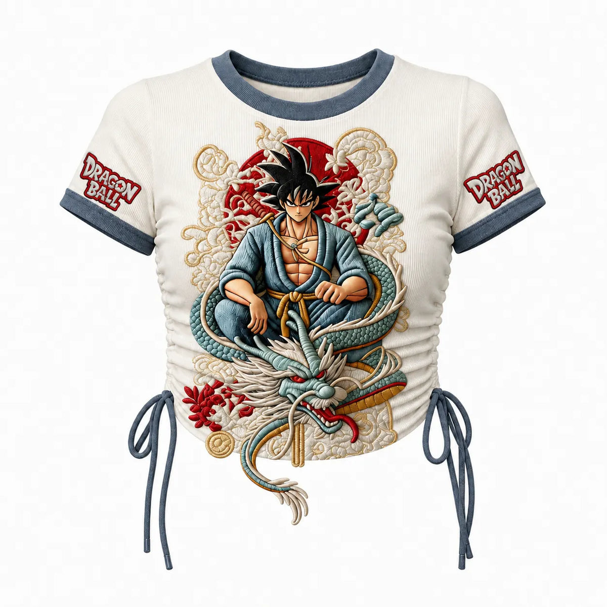 Dragon Ball Women's Slim-Fit Short-Sleeve T-Shirt With Anime Print And Side Drawstrings