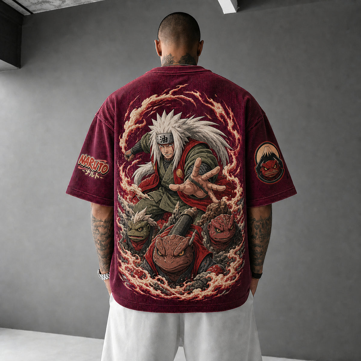 NINDO Unisex Anime-Style Retro Corduroy Oversized T-Shirt
