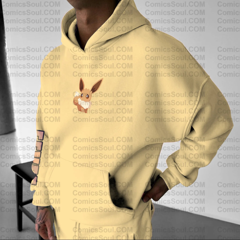 PKM-Unisex Anime Graphic Streetwear Vintage Plush Hoodie| Eevee