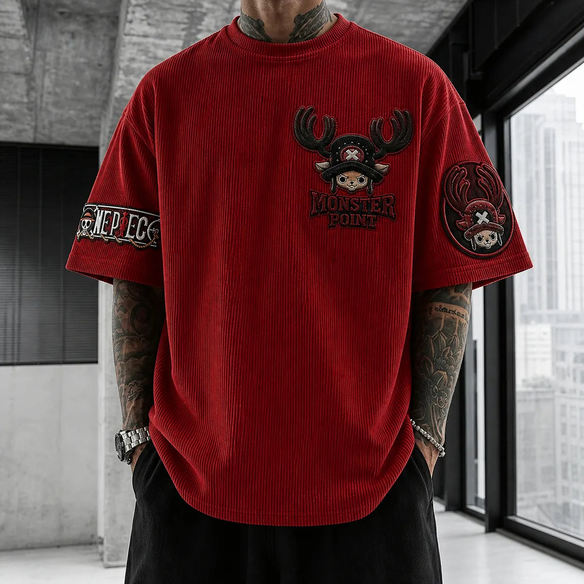 One Piece Unisex Short-Sleeve Corduroy T-Shirt With Anime Print