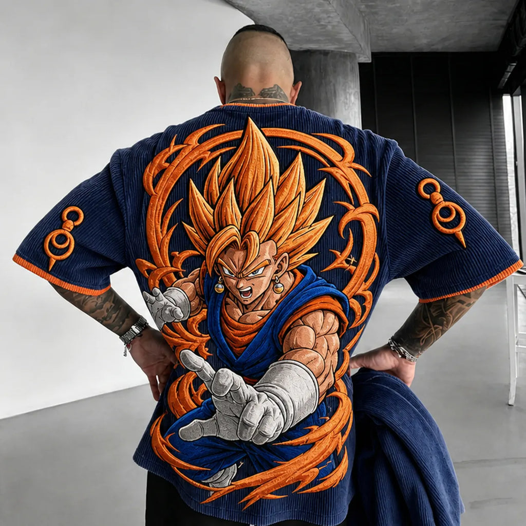 Dragon Ball Unisex Anime-Style Retro Corduroy Oversized T-Shirt