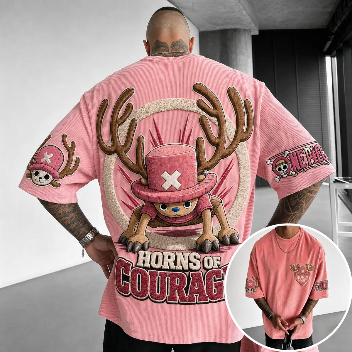 One Piece Unisex Short-Sleeve Corduroy T-Shirt With Anime Print