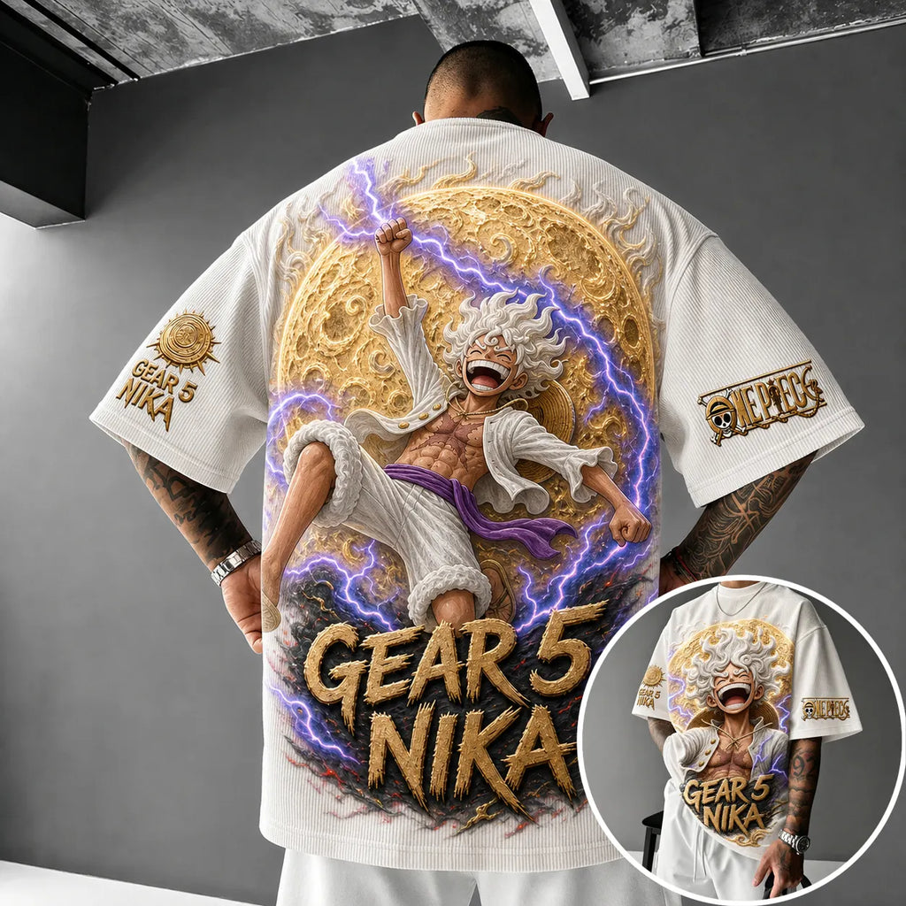 One Piece Unisex Short-Sleeve Corduroy T-Shirt With Anime Print
