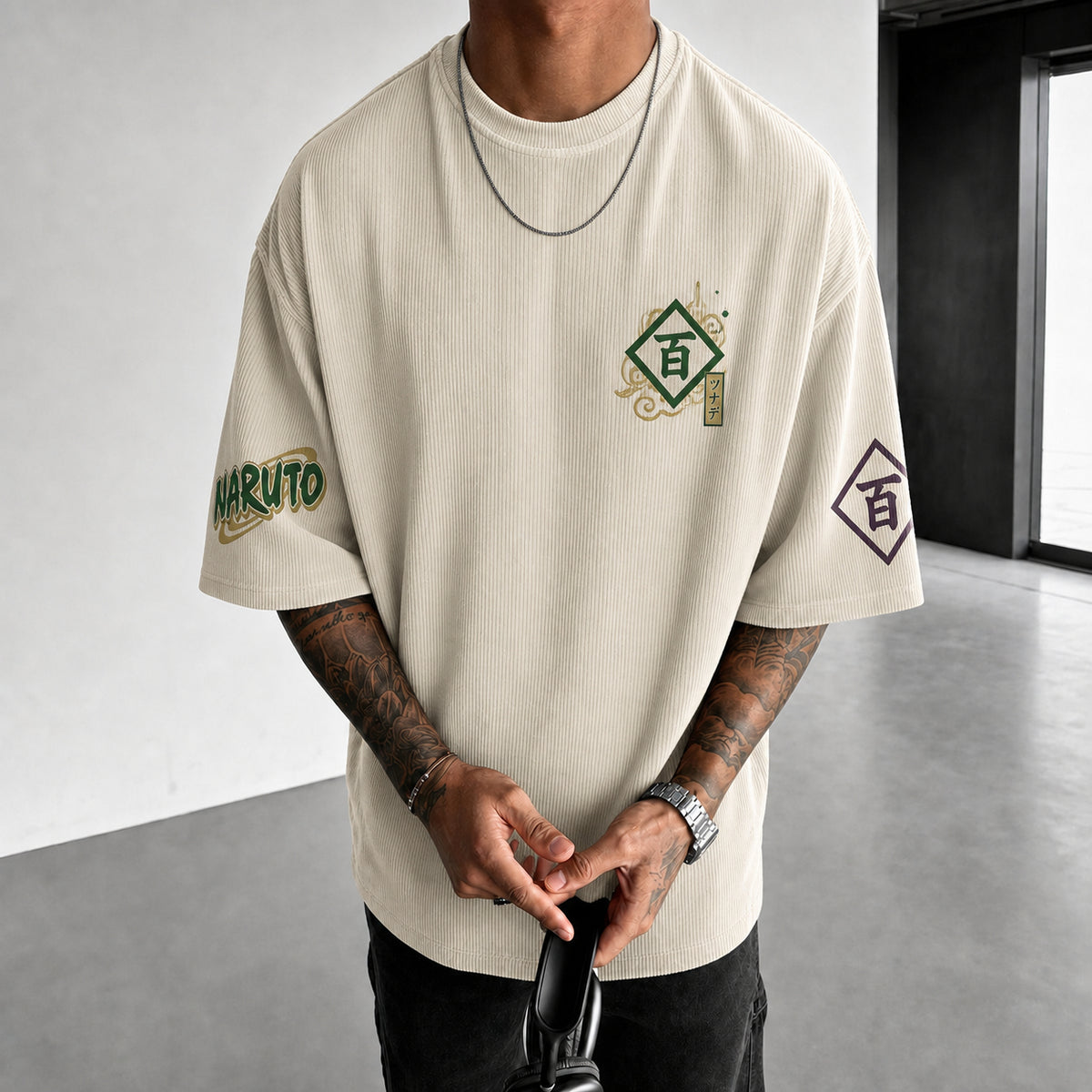NINDO Unisex Anime-Style Retro Corduroy Oversized T-Shirt