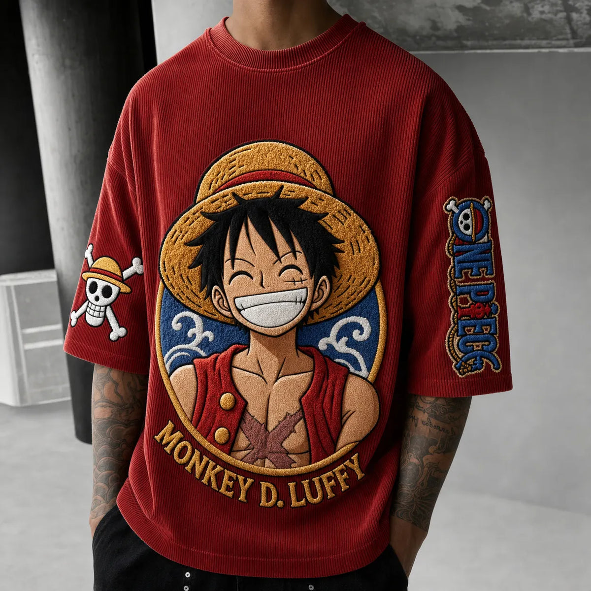 One Piece Unisex Short-Sleeve Corduroy T-Shirt With Anime Print