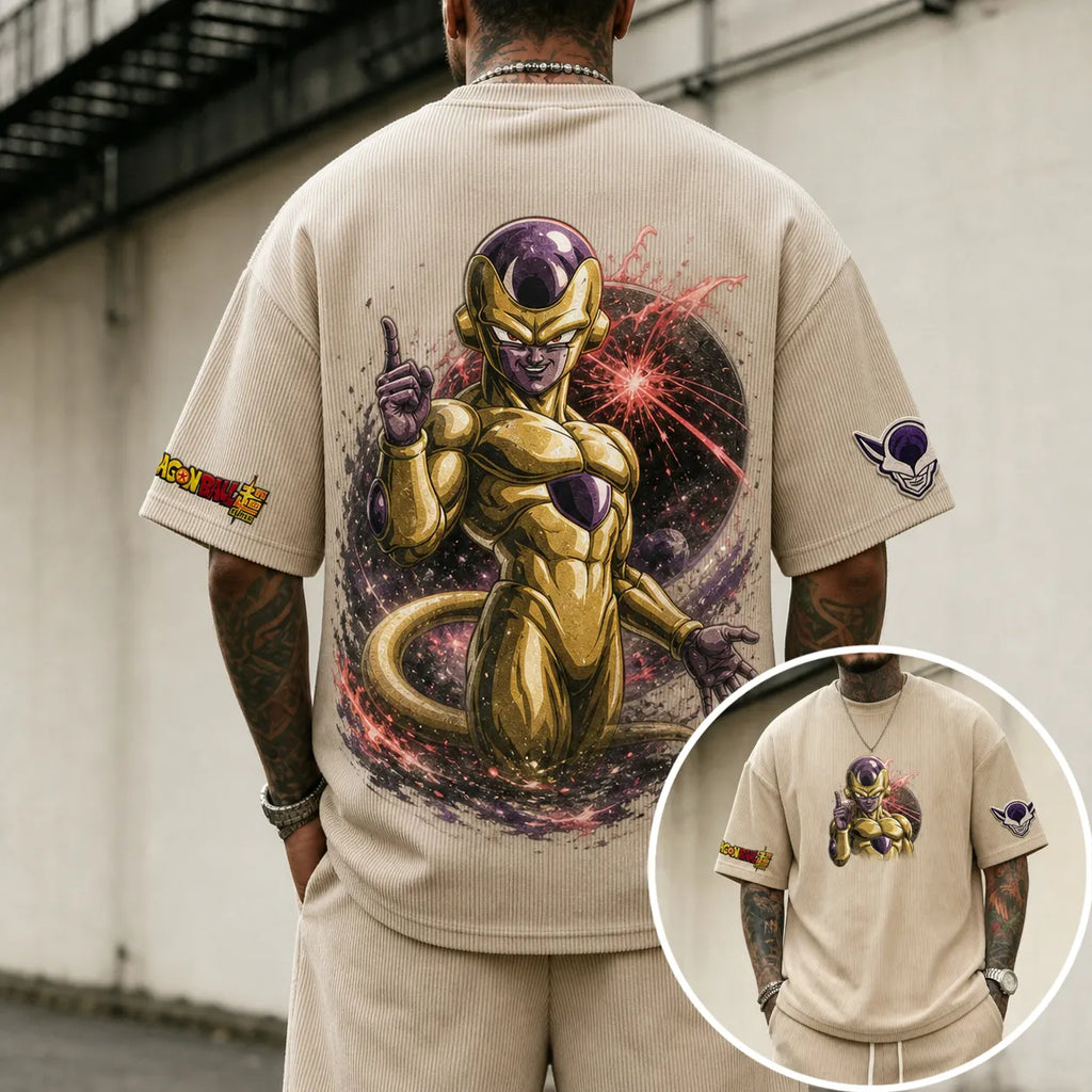 Dragon Ball Unisex Loose-Fit Rock Band Vertical Stripe T-Shirt