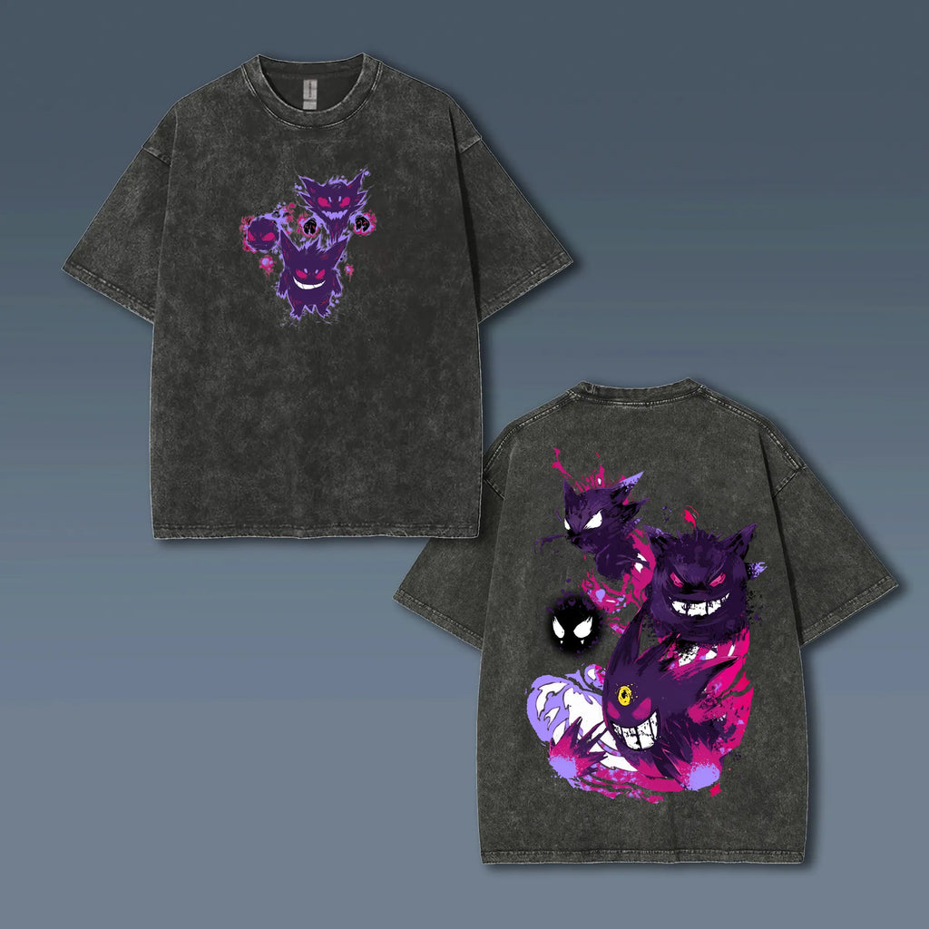 PKM-Unisex Anime Style Vintage Washed T-Shirt