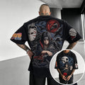 NINDO Unisex Oversized Anime-Print Vertical-Stripe Short-Sleeve T-Shirt