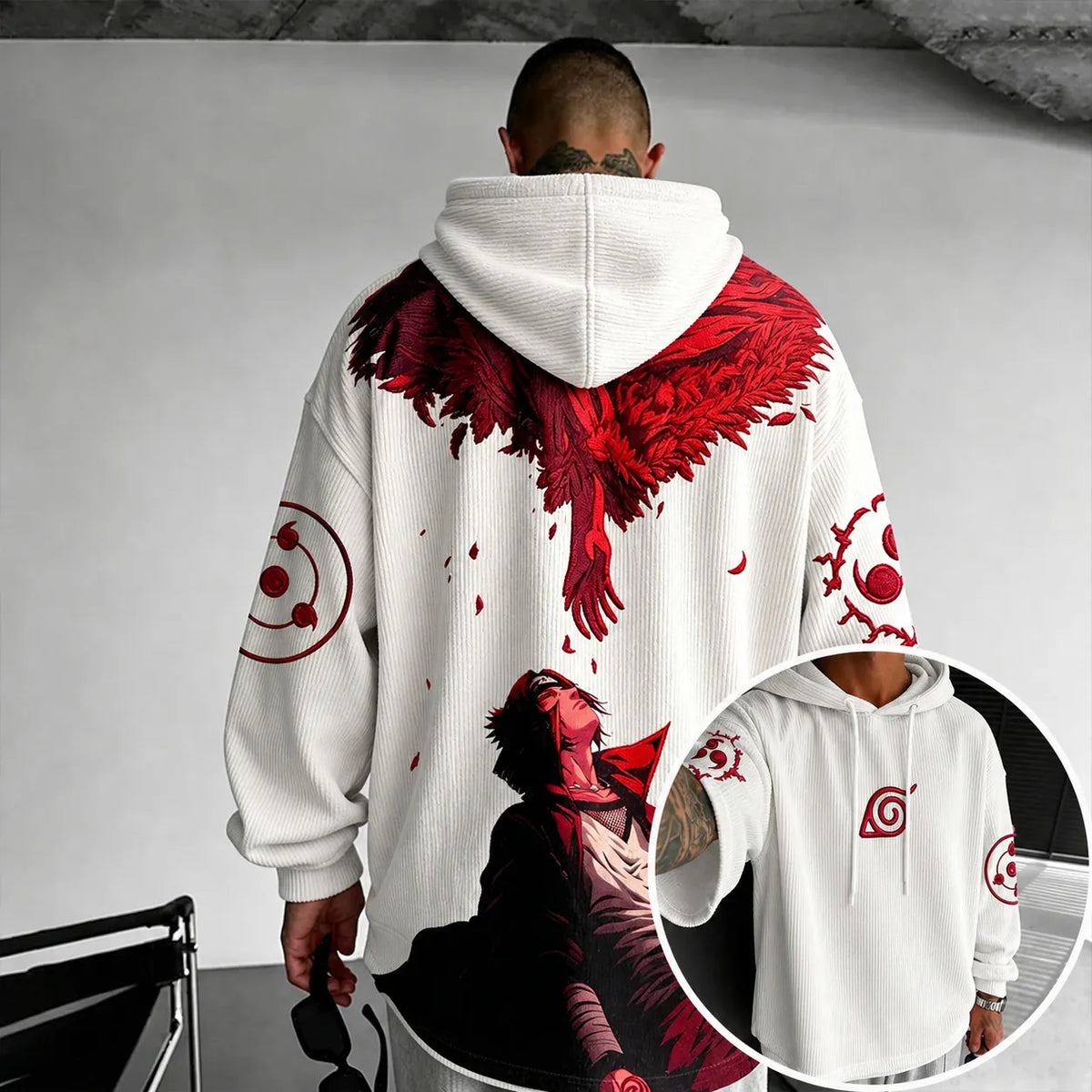 NINDO Unisex Retro Corduroy Hoodie With Anime-style Graphics