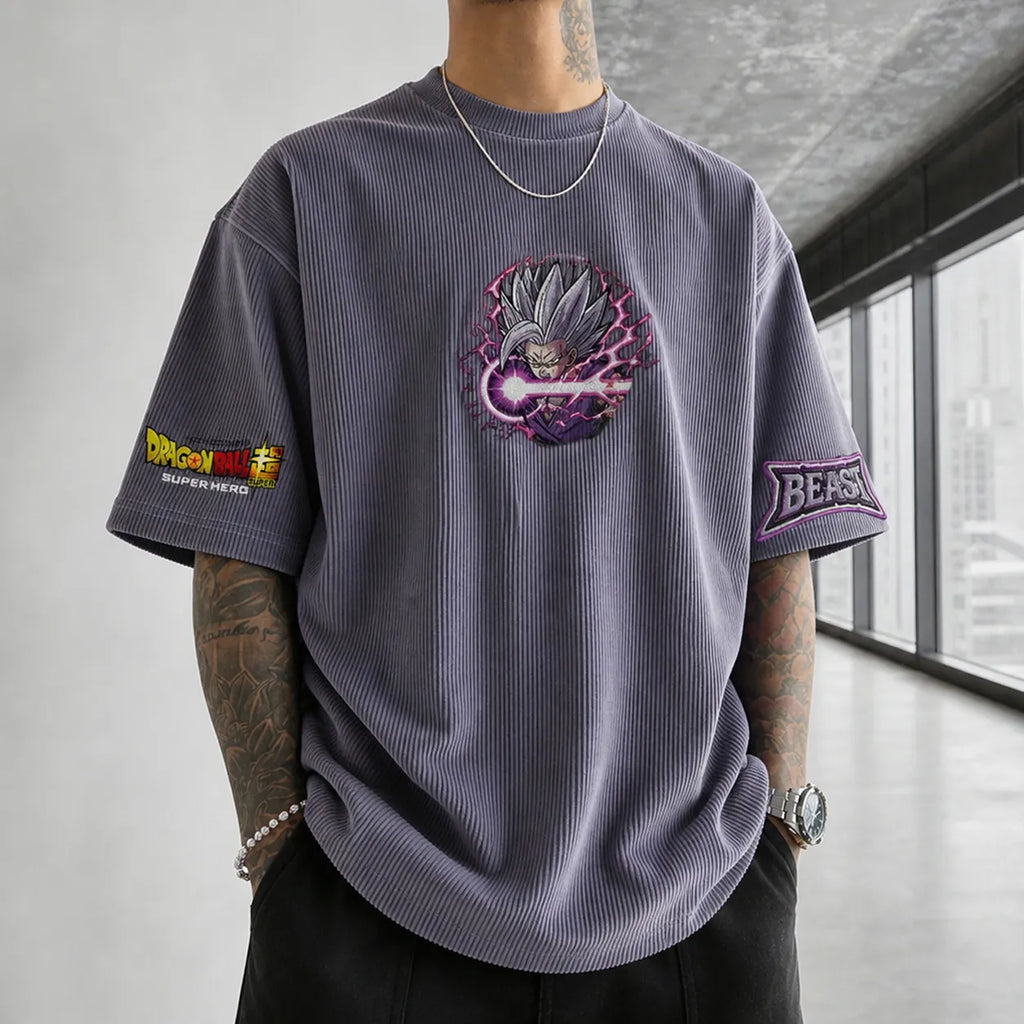 Dragon Ball Unisex Loose-Fit Rock Band Vertical Stripe T-Shirt