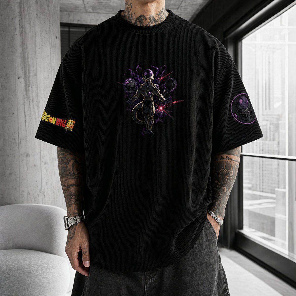 Dragon Ball Unisex Loose-Fit Rock Band Vertical Stripe T-Shirt