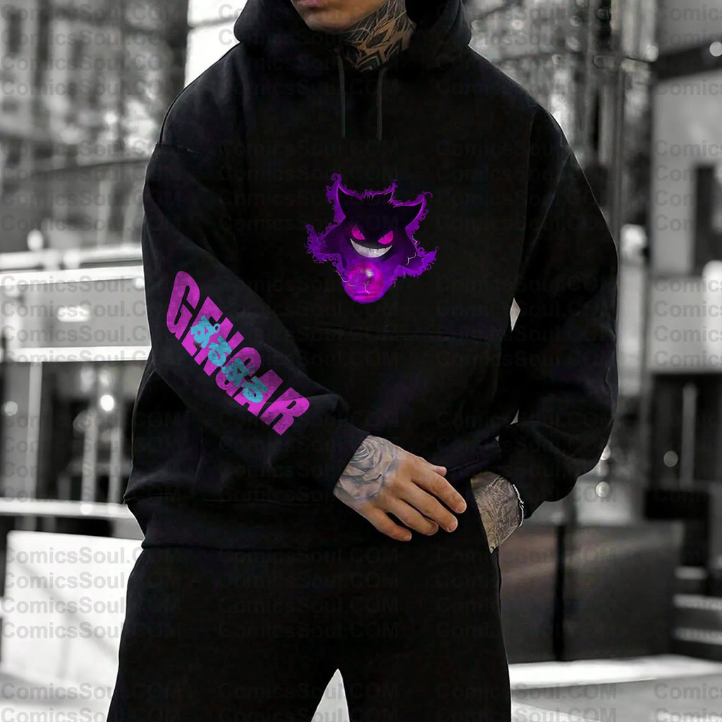 PKM-Unisex Anime Graphic Streetwear Vintage Plush Hoodie| Gengar