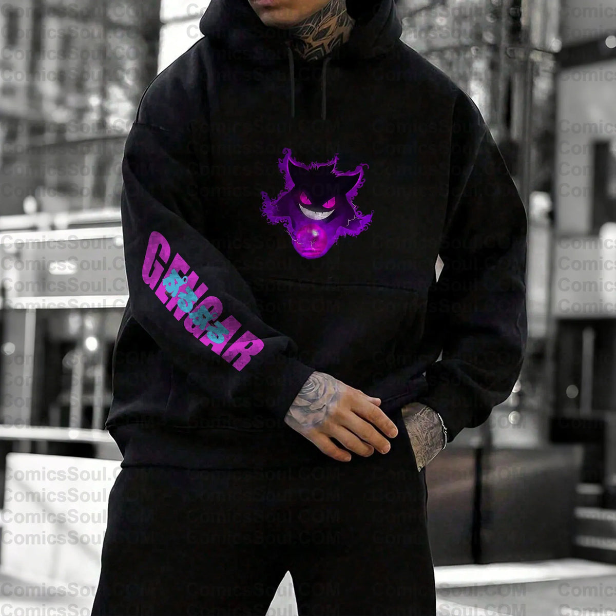 PKM-Unisex Anime Graphic Streetwear Vintage Plush Hoodie| Gengar