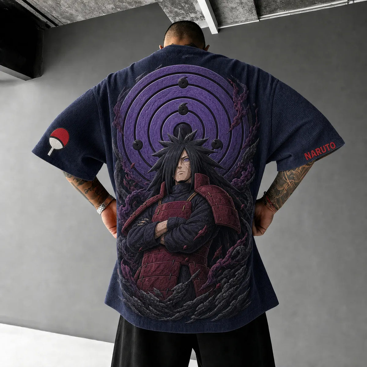 NINDO Unisex Anime-Style Retro Corduroy Oversized T-Shirt