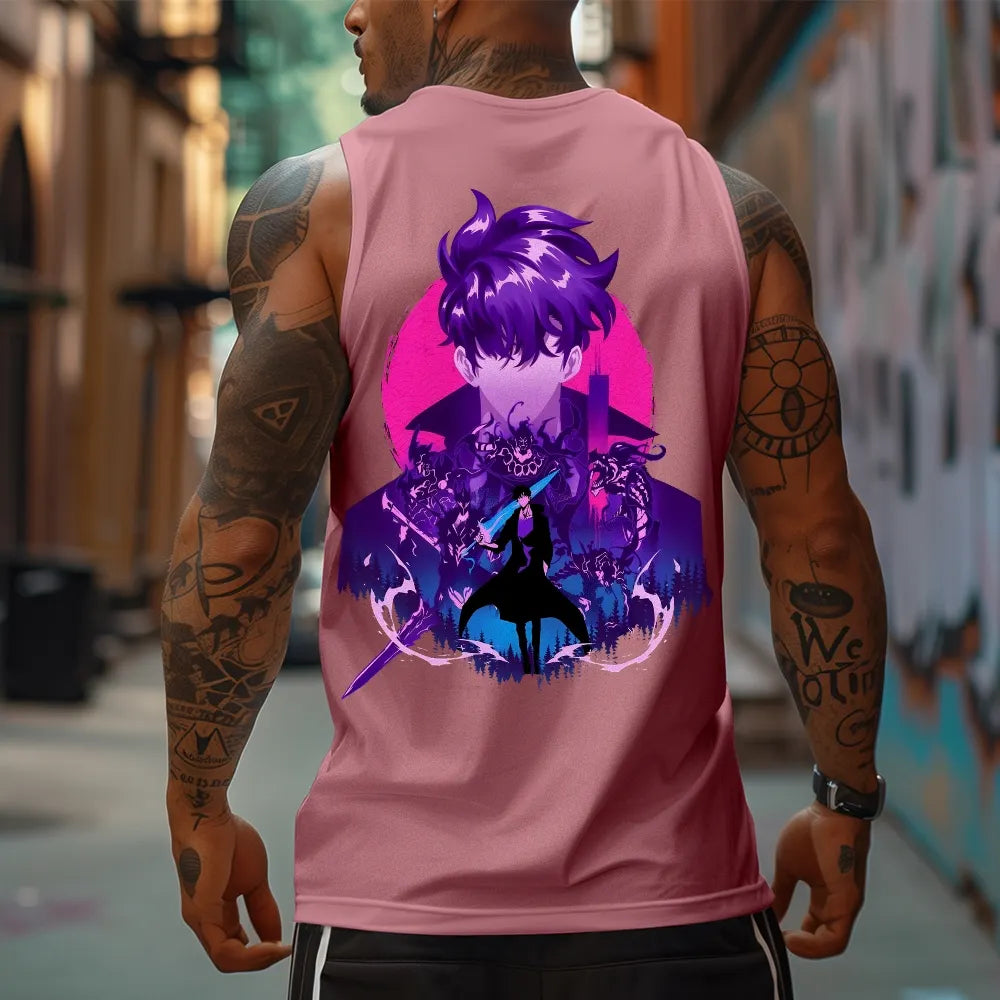SL-Oversized Anime Print Gym Tank Top