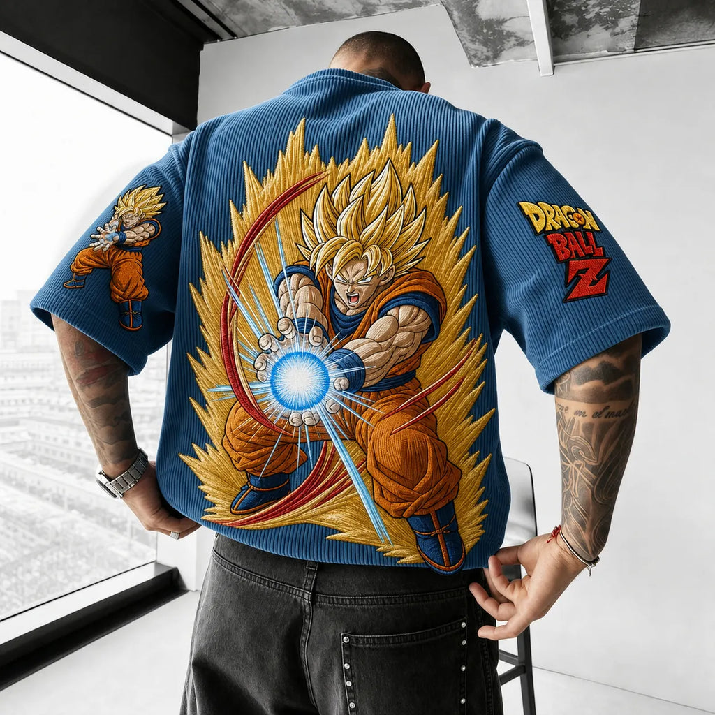 Dragon Ball Unisex Anime-Style Retro Corduroy Oversized T-Shirt