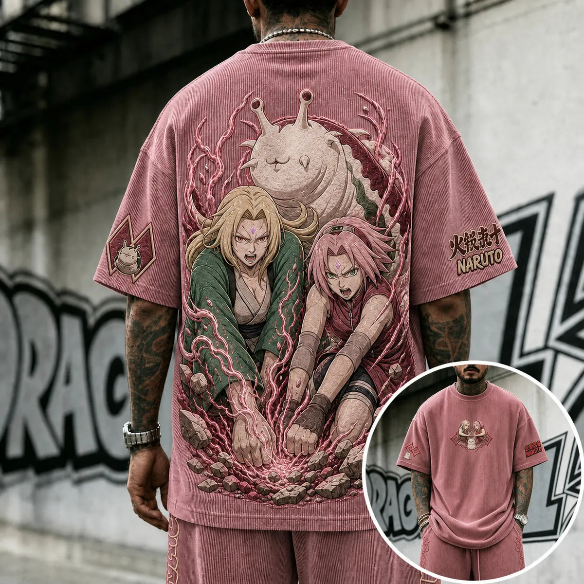 NINDO Unisex Anime-Style Retro Corduroy Oversized T-Shirt