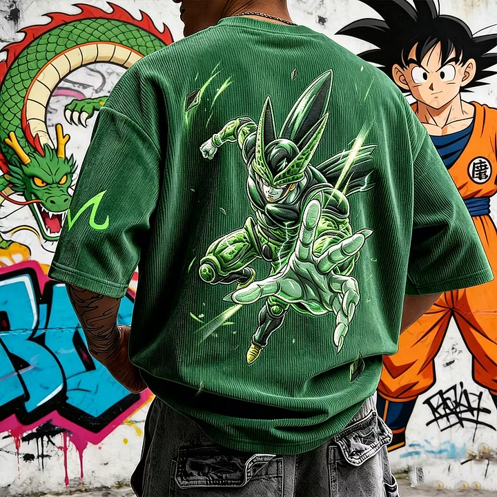 Dragon Ball Anime-Inspired Vintage Waffle Knit T-Shirt