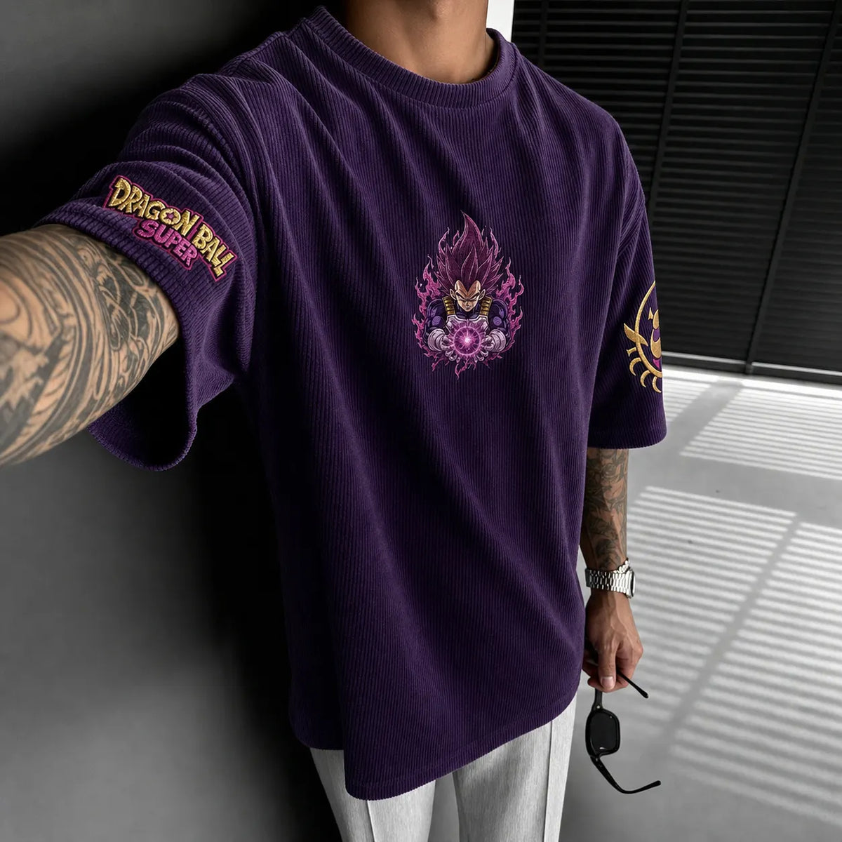 Dragon Ball Unisex Loose-Fit Rock Band Vertical Stripe T-Shirt