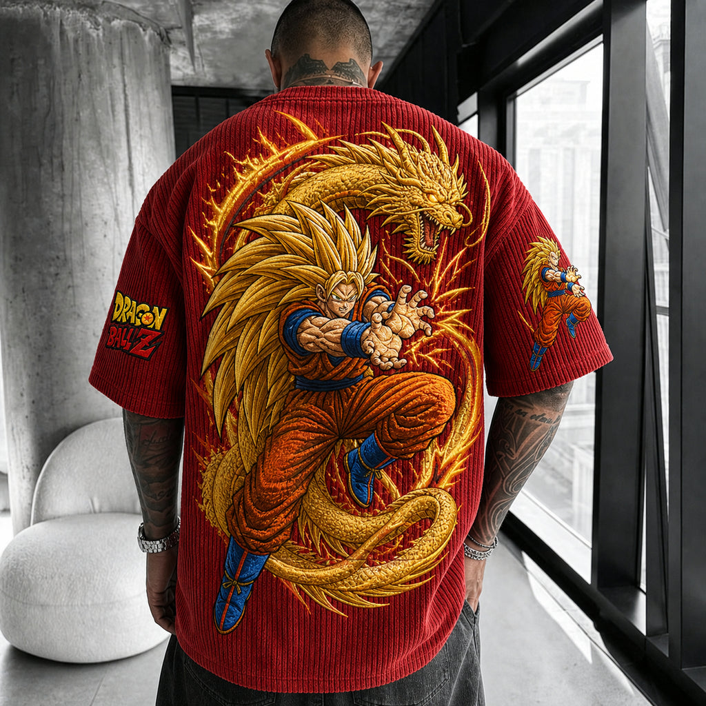 Dragon Ball Unisex Anime-Style Retro Corduroy Oversized T-Shirt