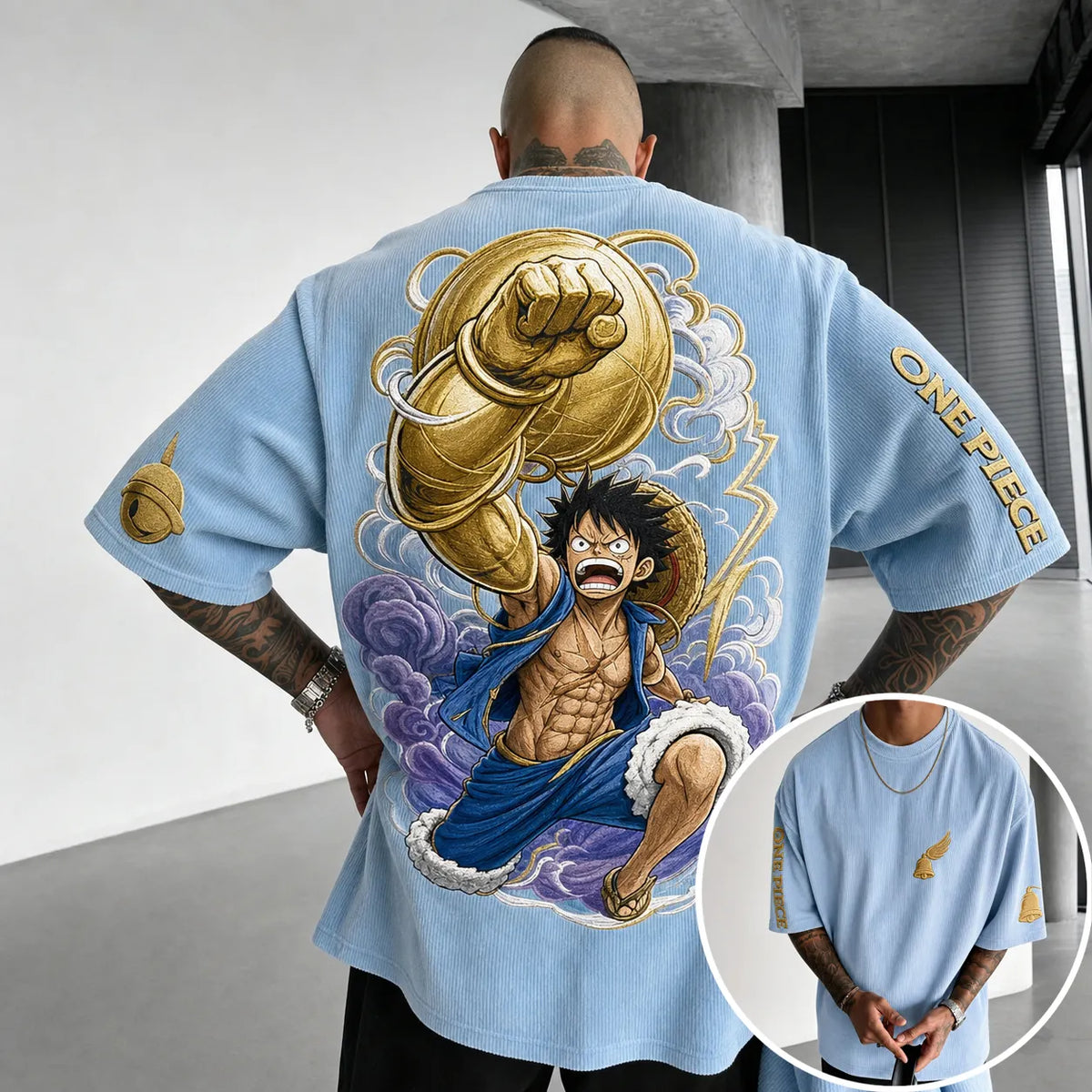 One Piece Unisex Short-Sleeve Corduroy T-Shirt With Anime Print