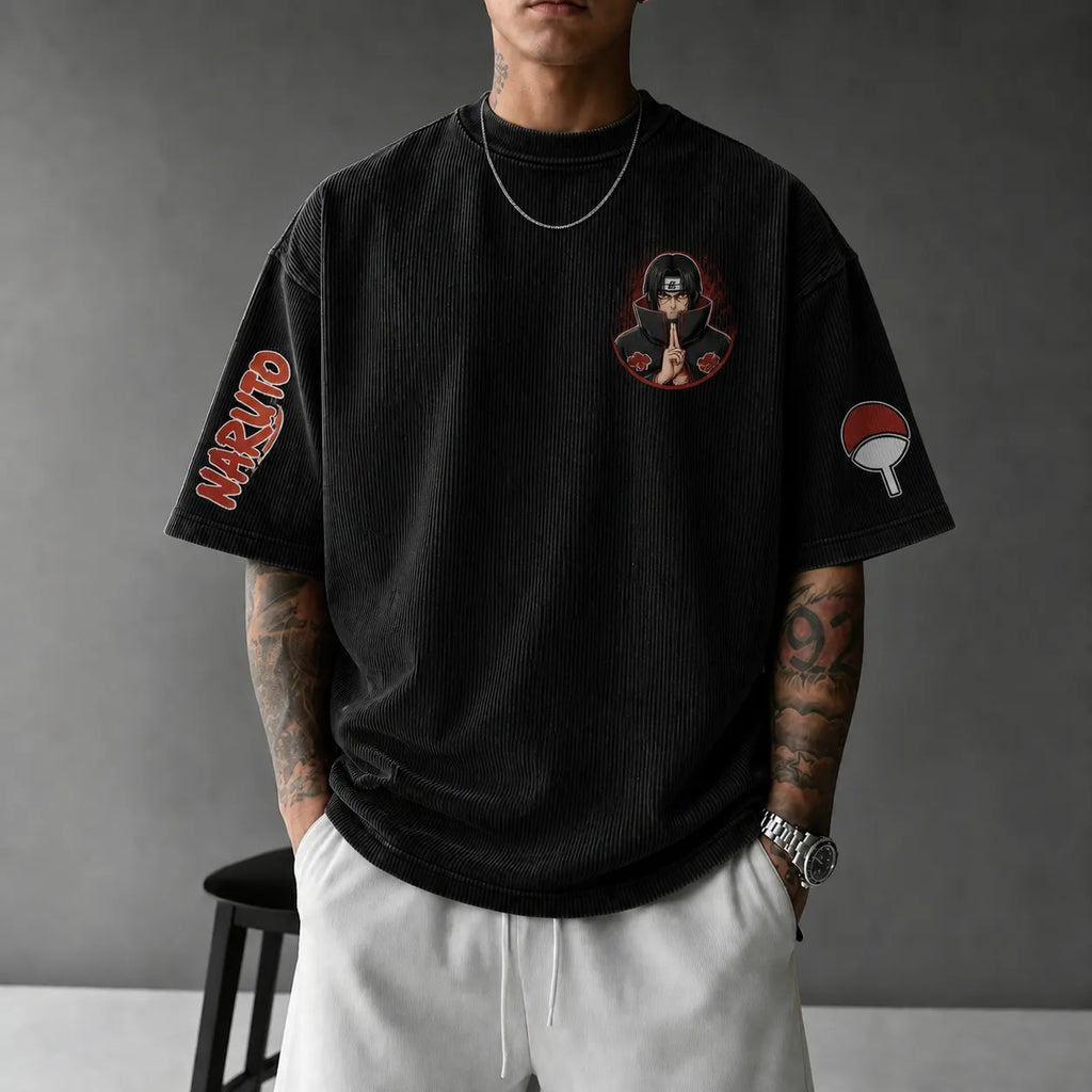 NINDO Unisex Anime-Style Retro Corduroy Oversized T-Shirt