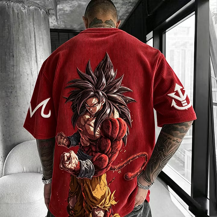 Dragon Ball Anime-Inspired Vintage Waffle Knit T-Shirt