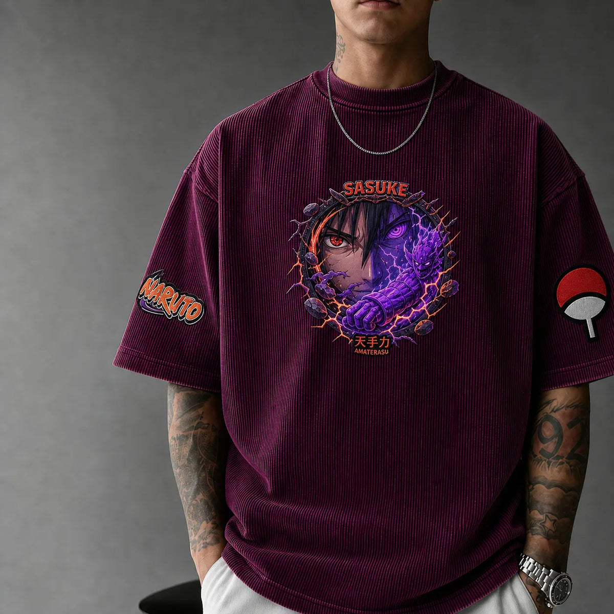 NINDO Unisex Anime-Style Retro Corduroy Oversized T-Shirt