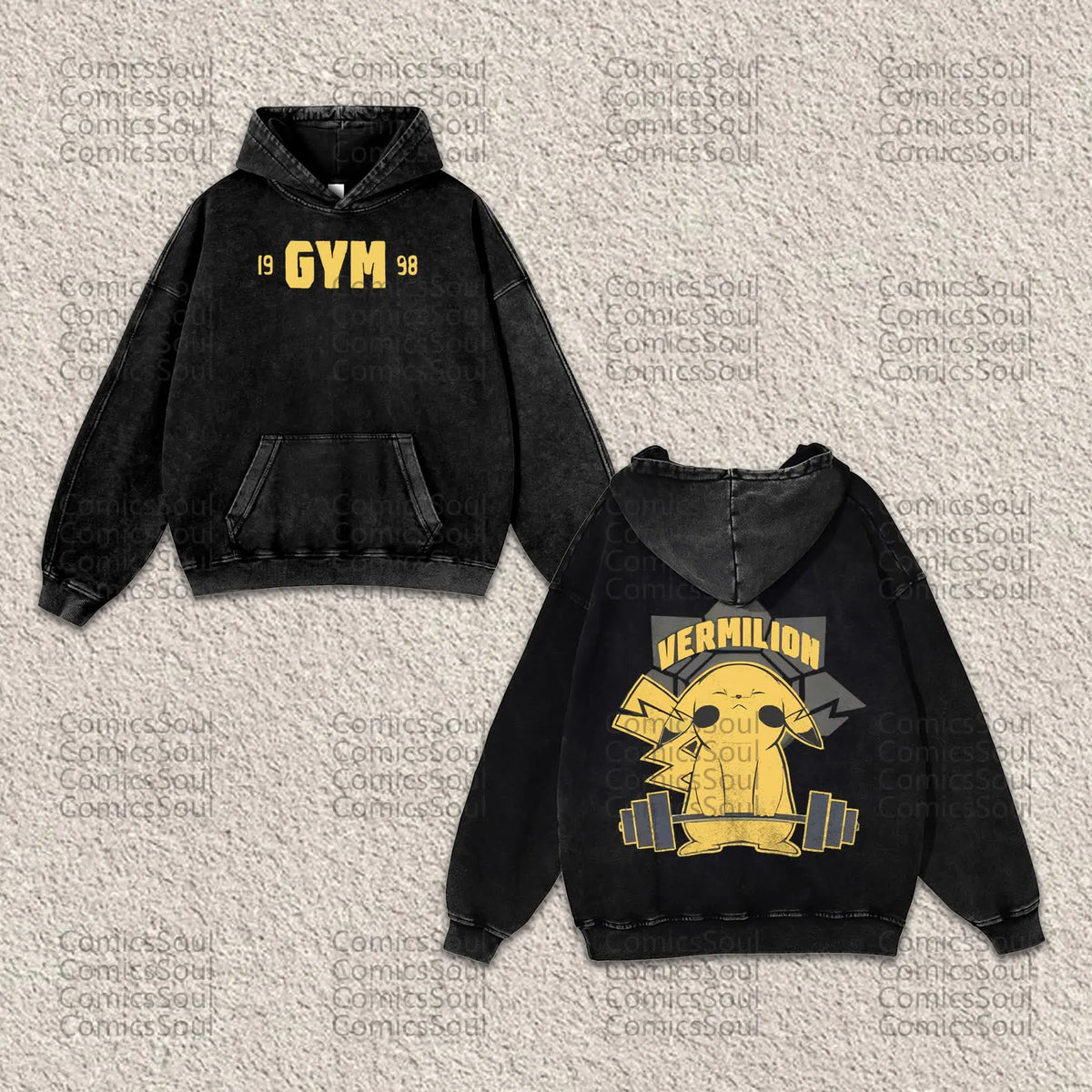 PKM-Unisex Anime Graphic Streetwear Vintage Washed Hoodie