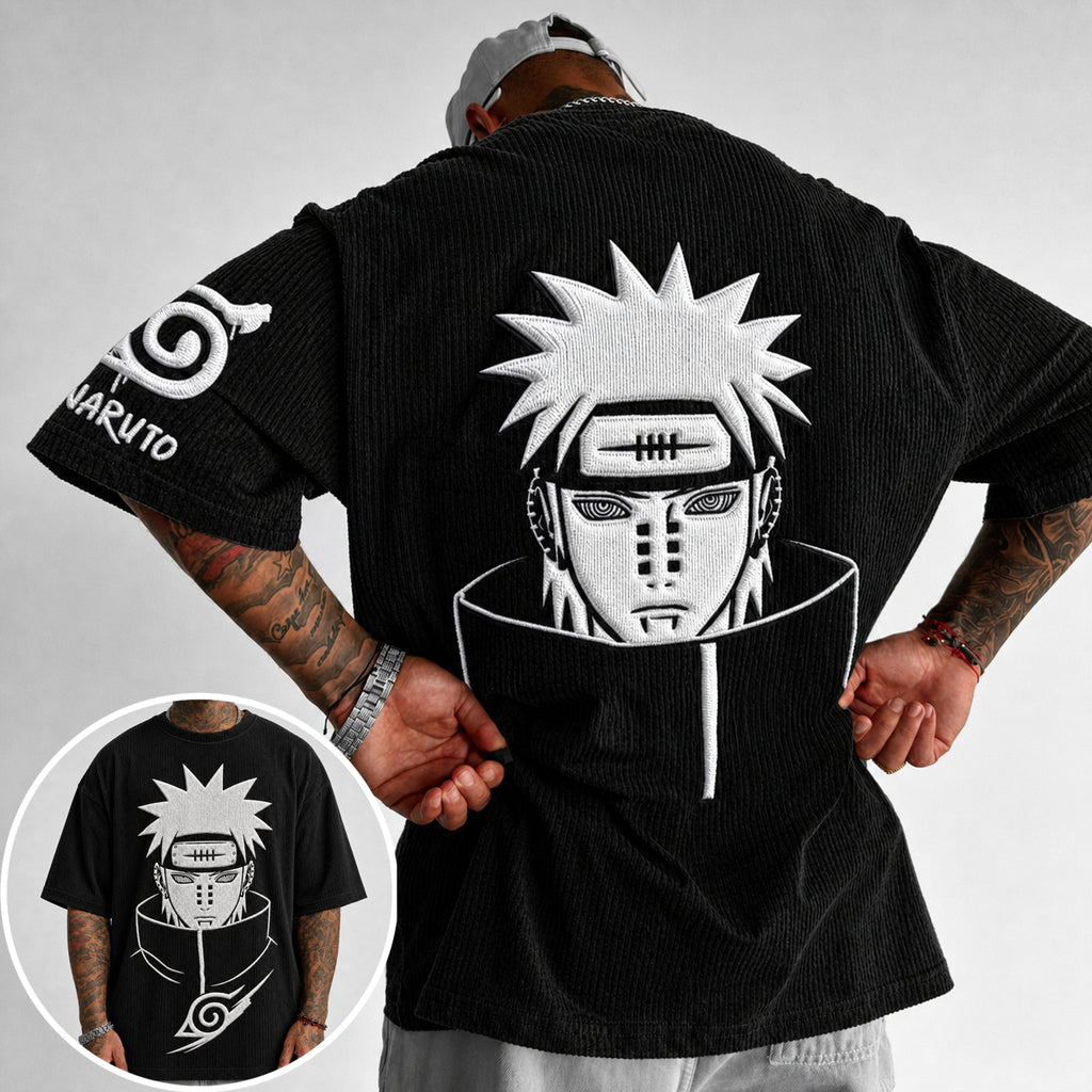 NINDO Unisex Anime-Style Retro Corduroy Oversized T-Shirt