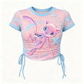 Pokémon Women's Slim-Fit Short-Sleeve T-Shirt With Anime Print And Side Drawstrings