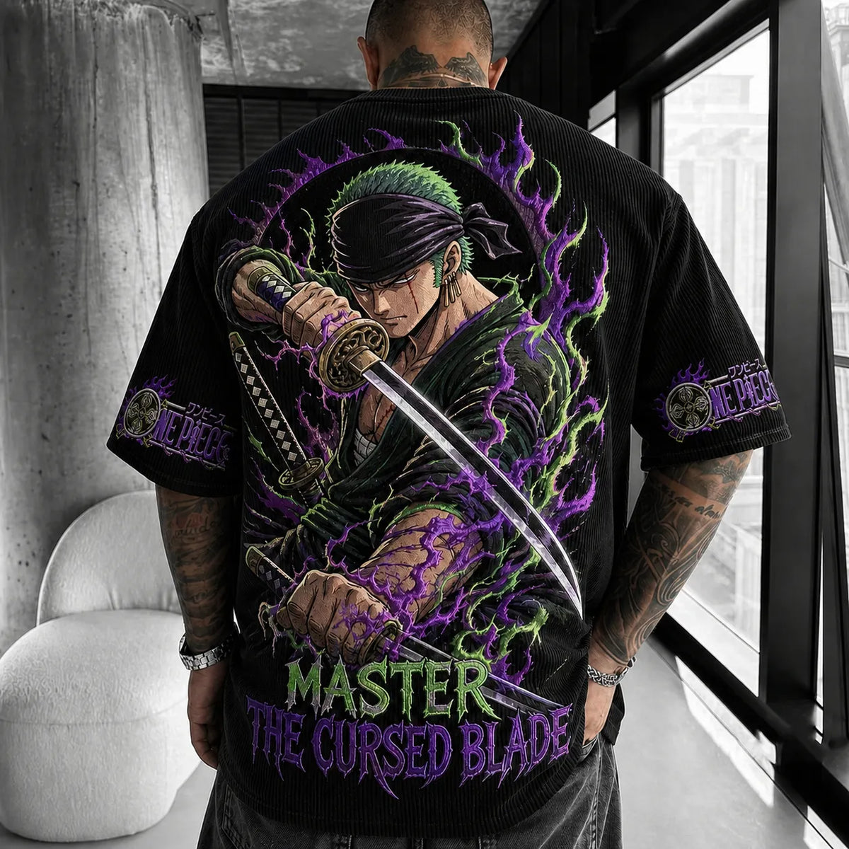 One Piece Unisex Short-Sleeve Corduroy T-Shirt With Anime Print