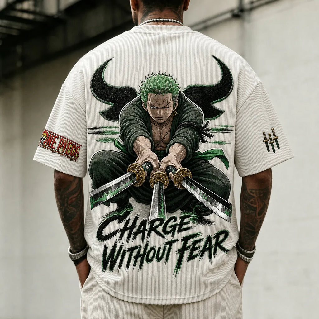 One Piece Unisex Short-Sleeve Corduroy T-Shirt With Anime Print