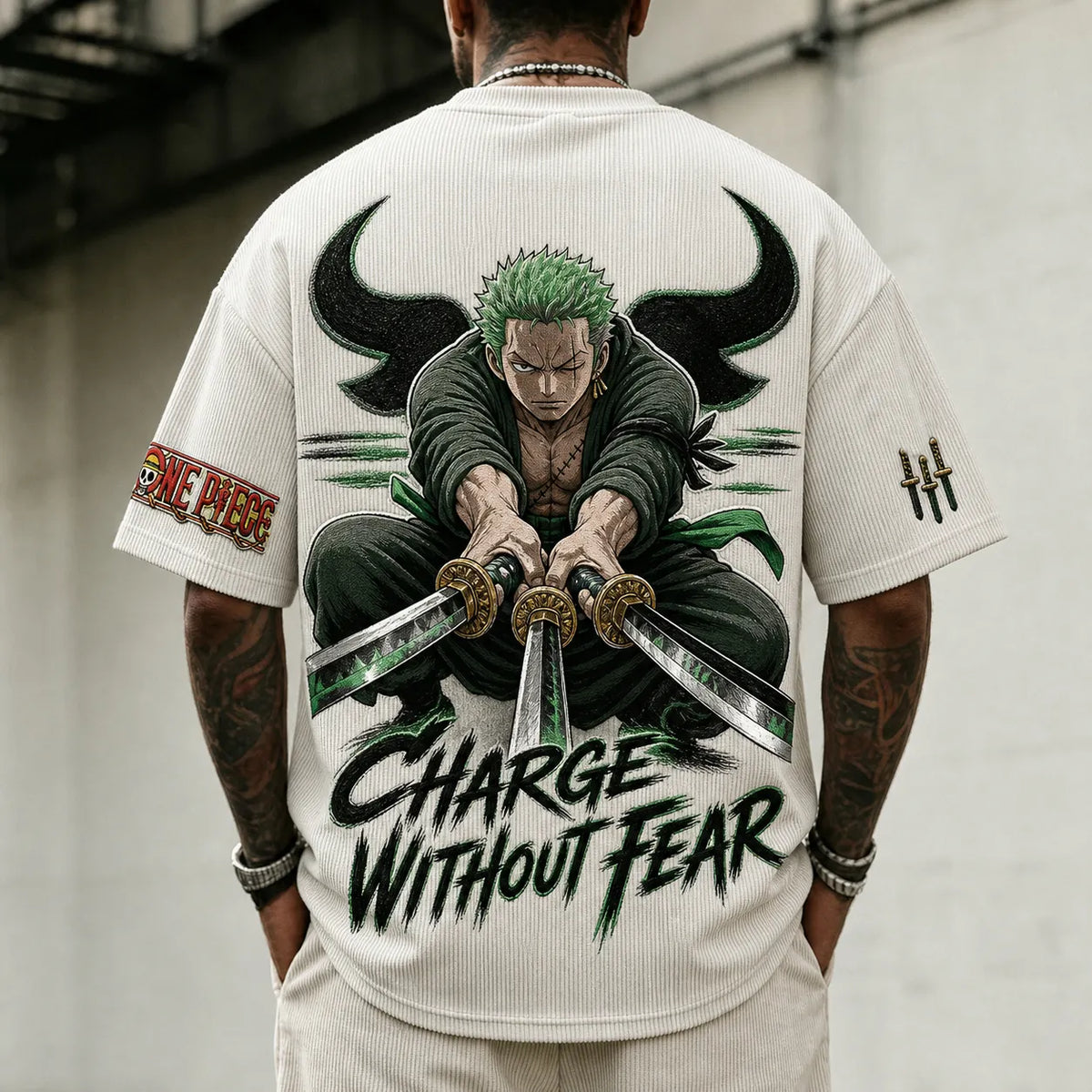 One Piece Unisex Short-Sleeve Corduroy T-Shirt With Anime Print